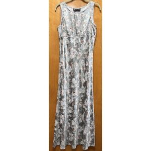 All that Jazz VTG Satin Maxi Dress Roses Jacquard Sleeveless Empire Waist 11/12